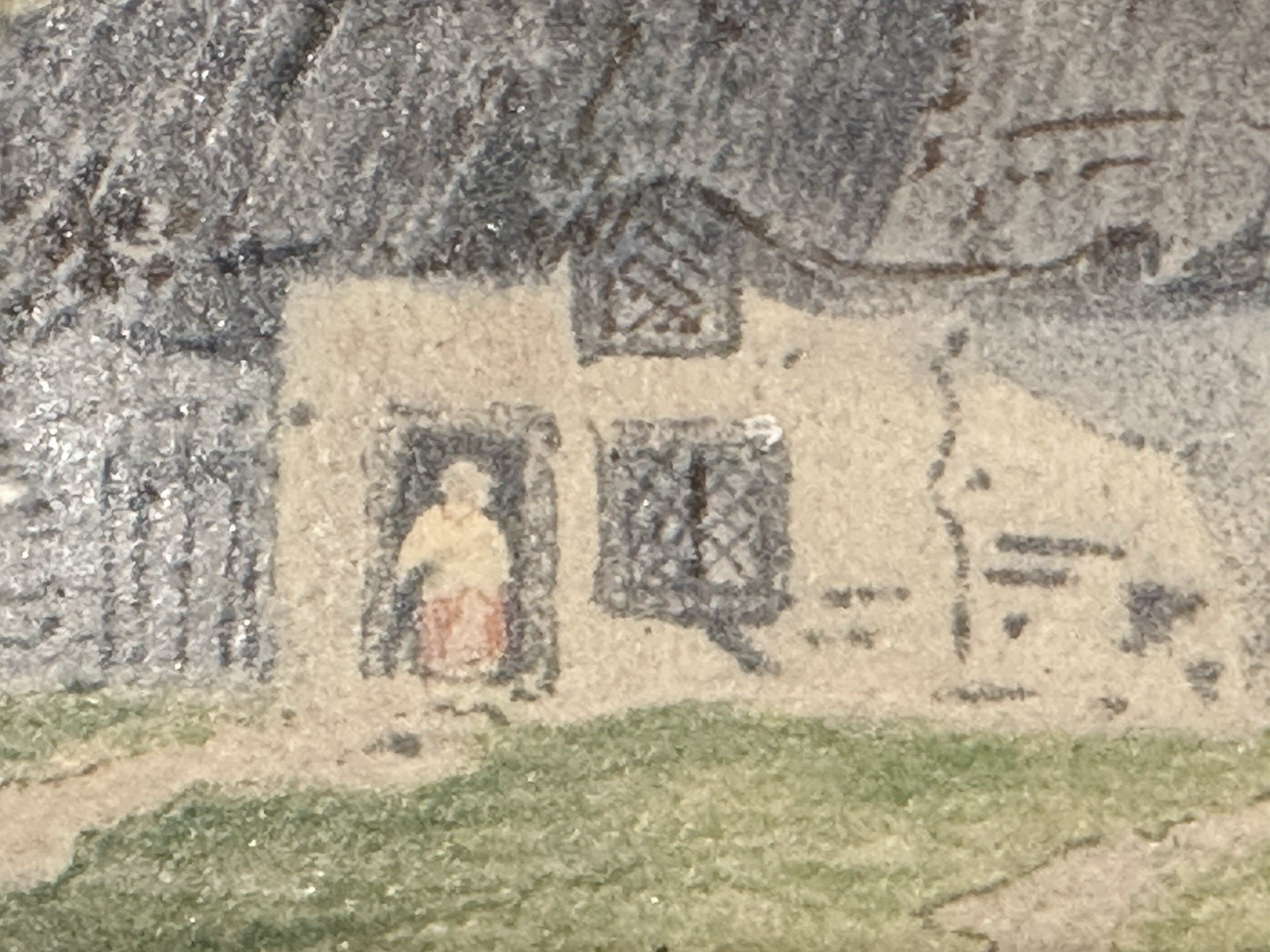 Original John Henry Mole Watercolour - Girl by Cottage 1860s Stunning Detail