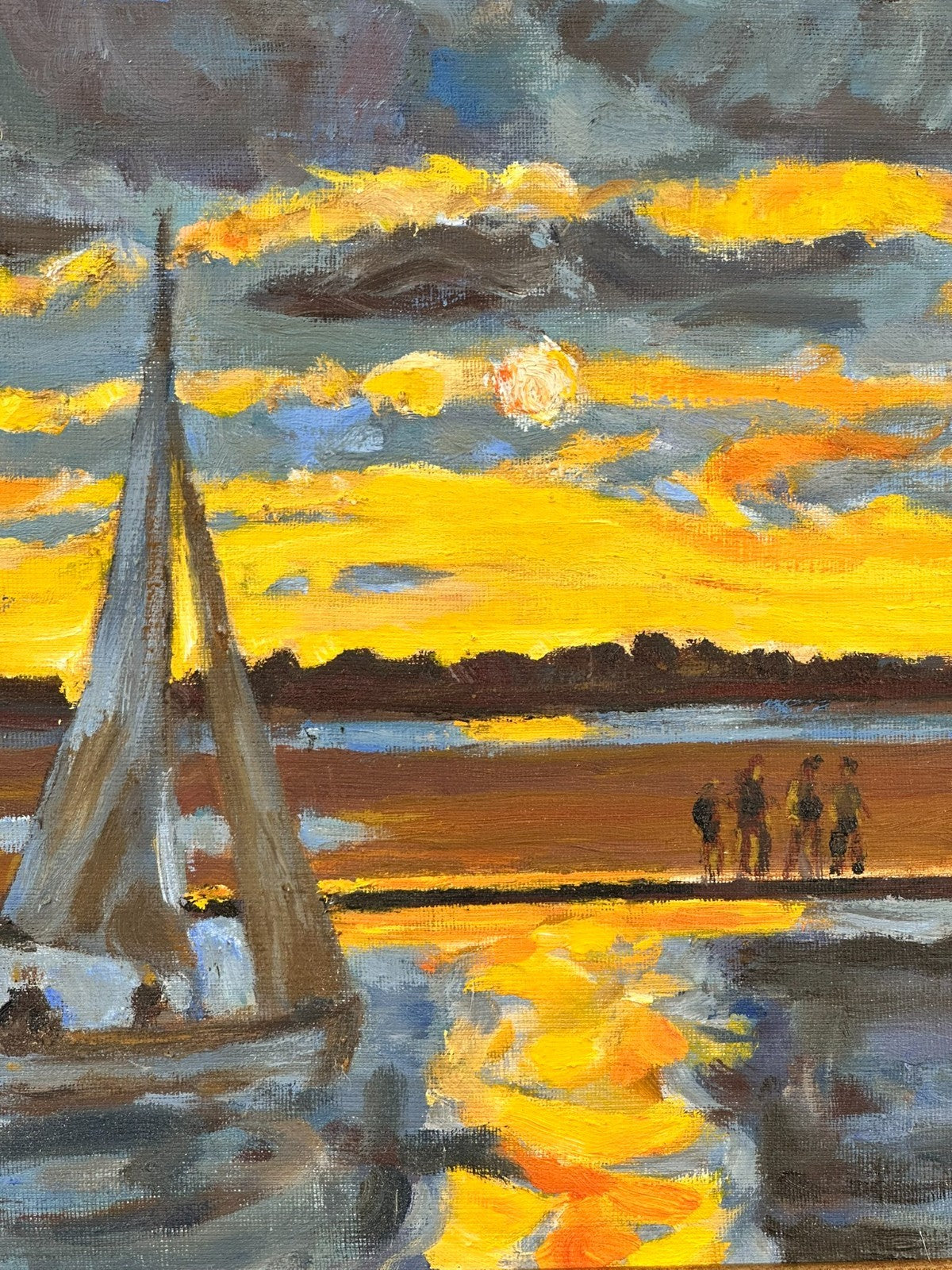 Keith Gardner RCA - Coastal Sunset . Original Oil Painting Harbour Boat Framed