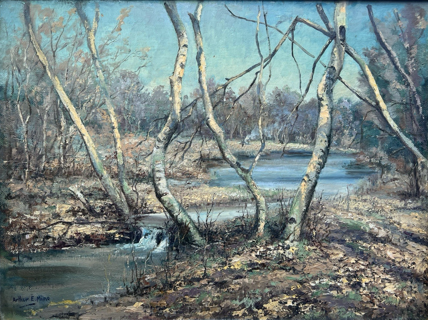 Original 1930s British Landscape Arthur E. Milne – With Crackling Leaf Underfoot