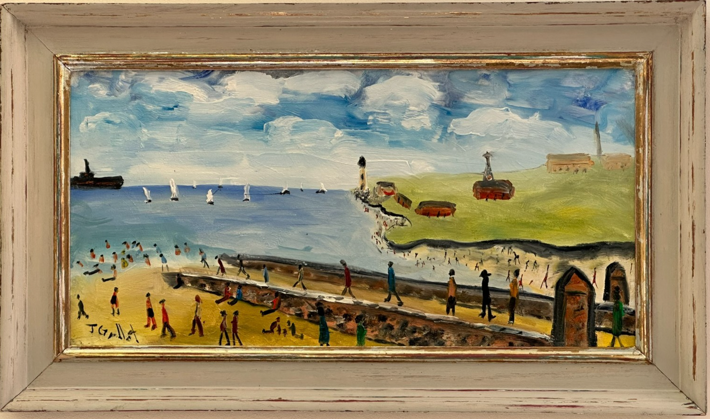 John Goodlad - Lowry Style Coastal Scene - Original Oil on Canvas Northern Art
