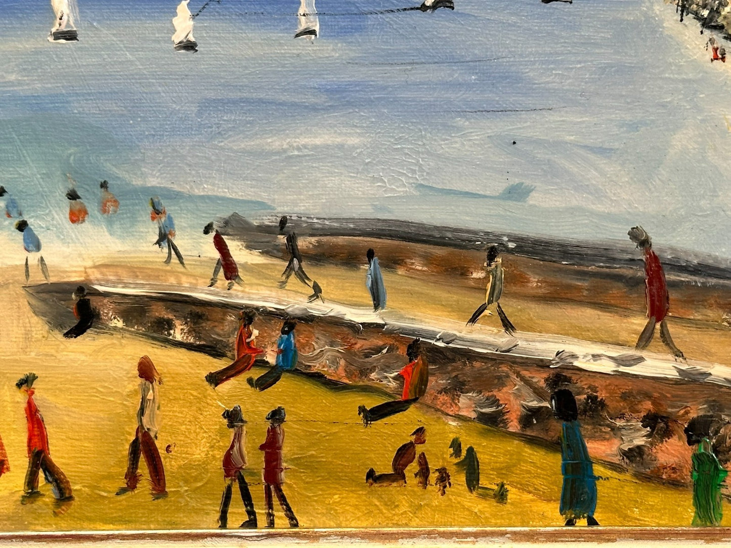 John Goodlad - Lowry Style Coastal Scene - Original Oil on Canvas Northern Art