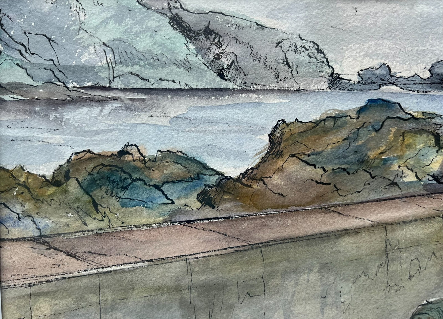 Frank Adcroft Signed Watercolour Coastal Scene 57x30cm St Abbs II Scottish Art