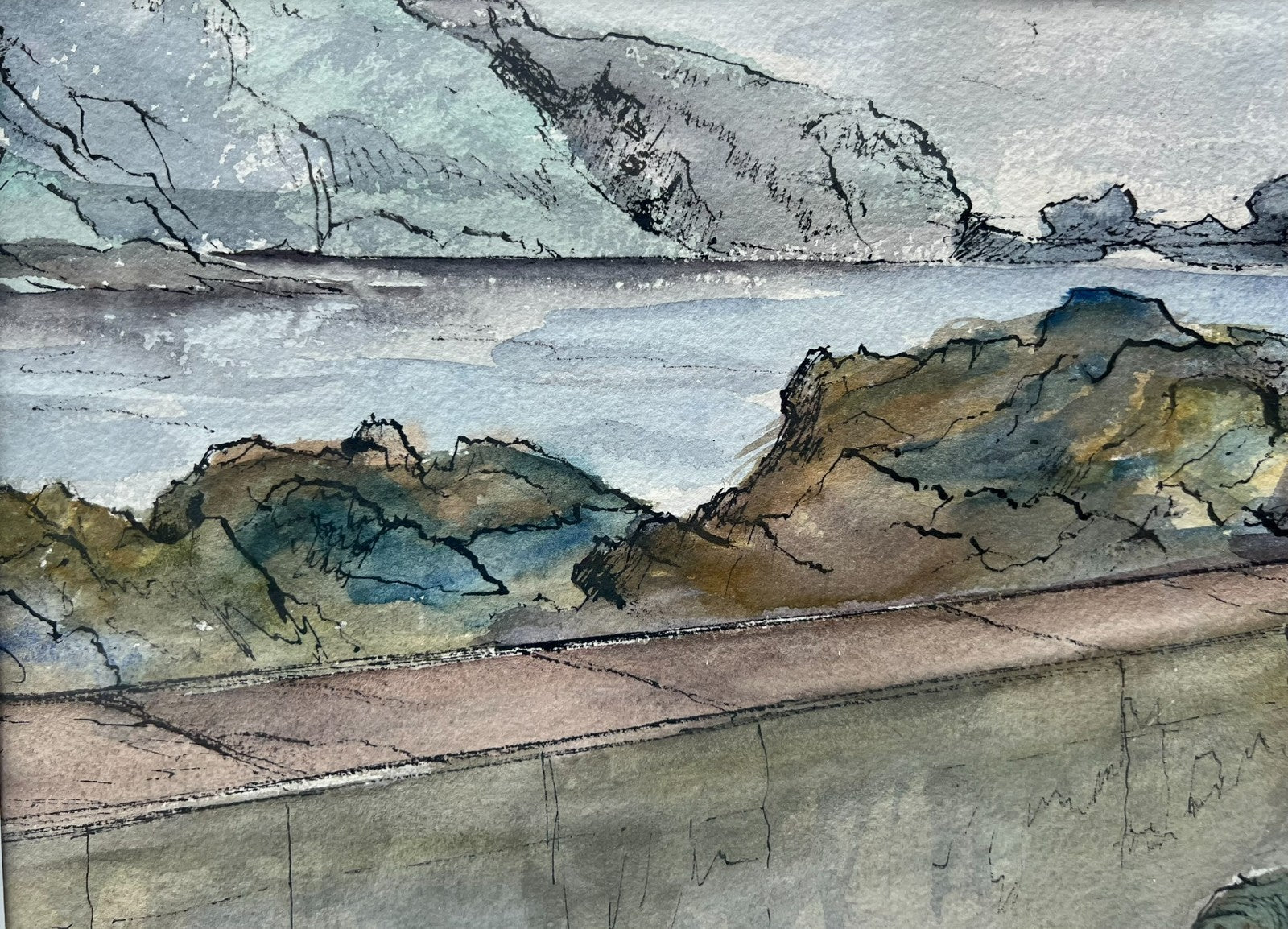 Frank Adcroft Signed Watercolour Coastal Scene 57x30cm St Abbs II Scottish Art