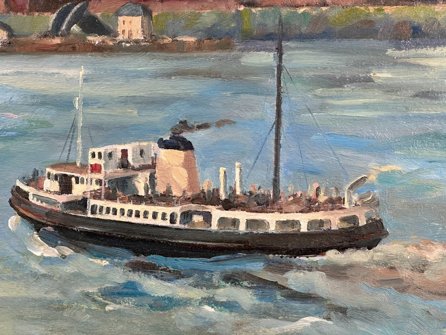 Keith Gardner RCA - River Mersey Birkenhead Ferry . Double sided Original Oil