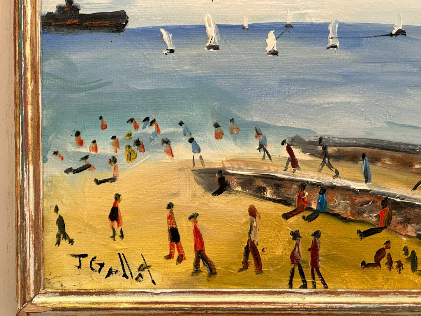 John Goodlad - Lowry Style Coastal Scene - Original Oil on Canvas Northern Art