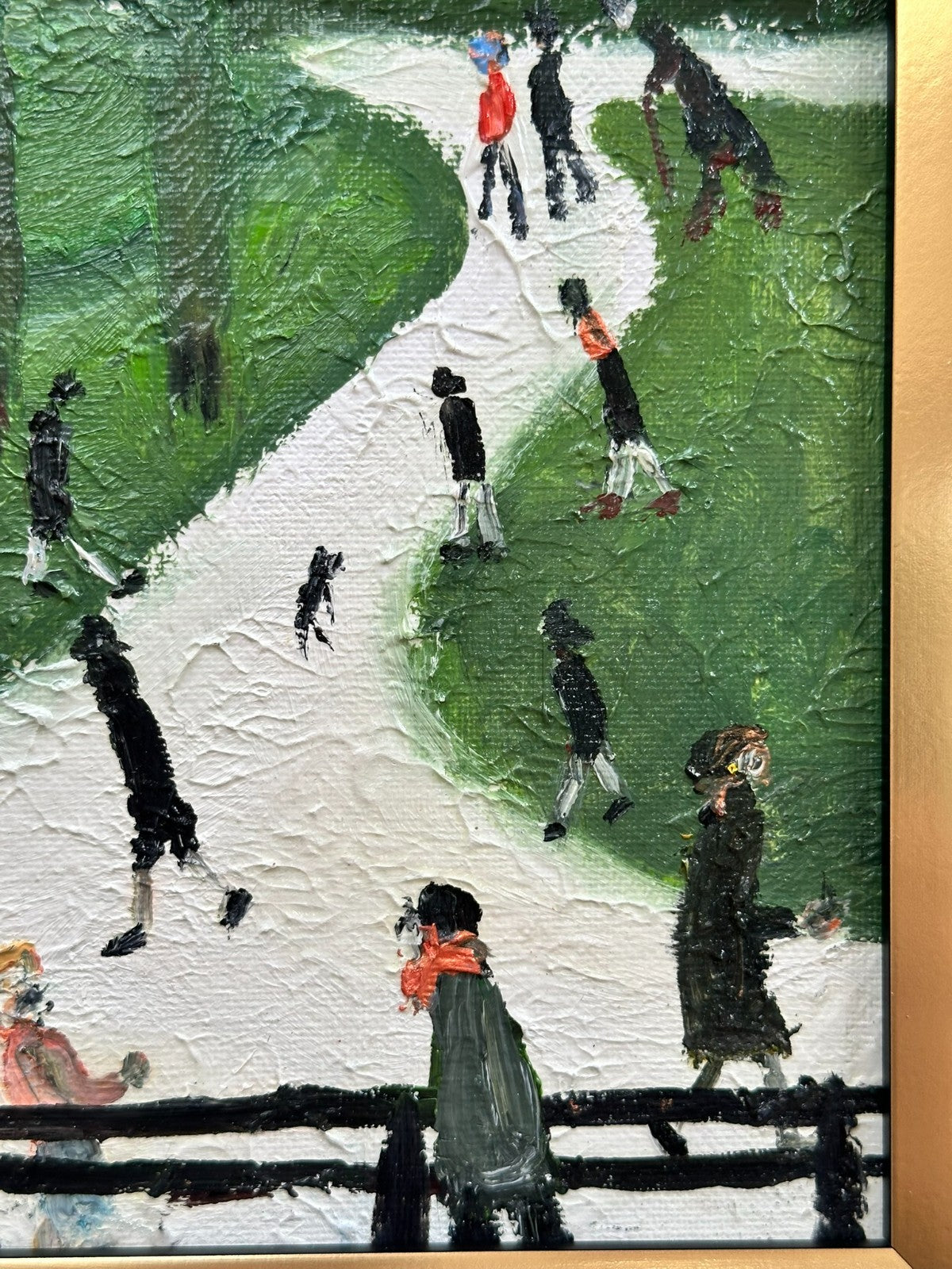 John Goodlad - Framed Oil on Canvas 12x10in Peel Park Manchester Art After Lowry