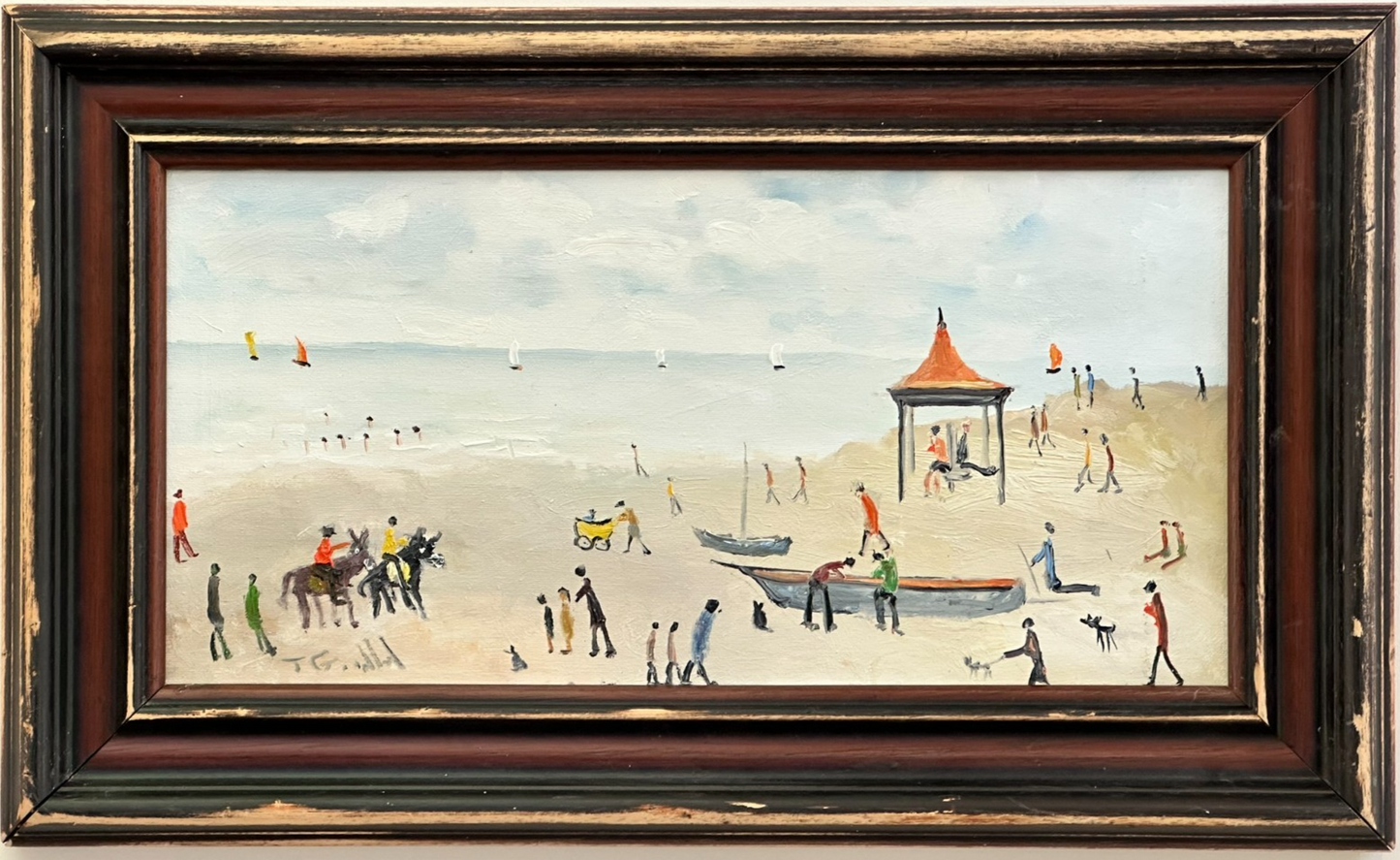 John Goodlad - Lowry Style Beach Scene - Original Northern Art Oil on Canvas