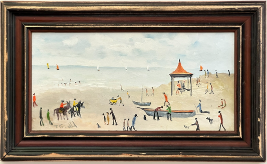 John Goodlad - Lowry Style Beach Scene - Original Northern Art Oil on Canvas