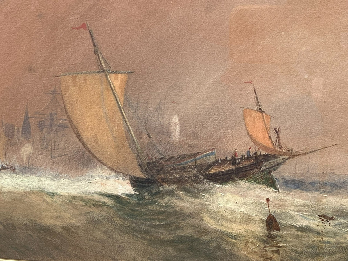 John Robert Mather - Original Newcastle Watercolour & Gouache Stormy Sea 58x28cm