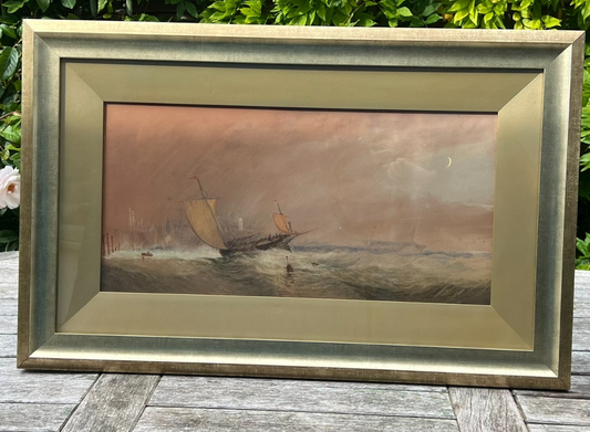 John Robert Mather - Original Newcastle Watercolour & Gouache Stormy Sea 58x28cm