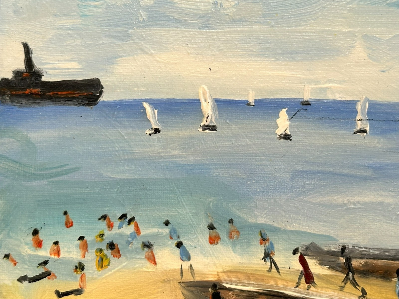 John Goodlad - Lowry Style Coastal Scene - Original Oil on Canvas Northern Art