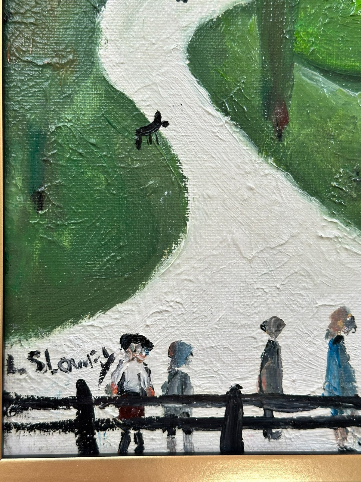 John Goodlad - Framed Oil on Canvas 12x10in Peel Park Manchester Art After Lowry