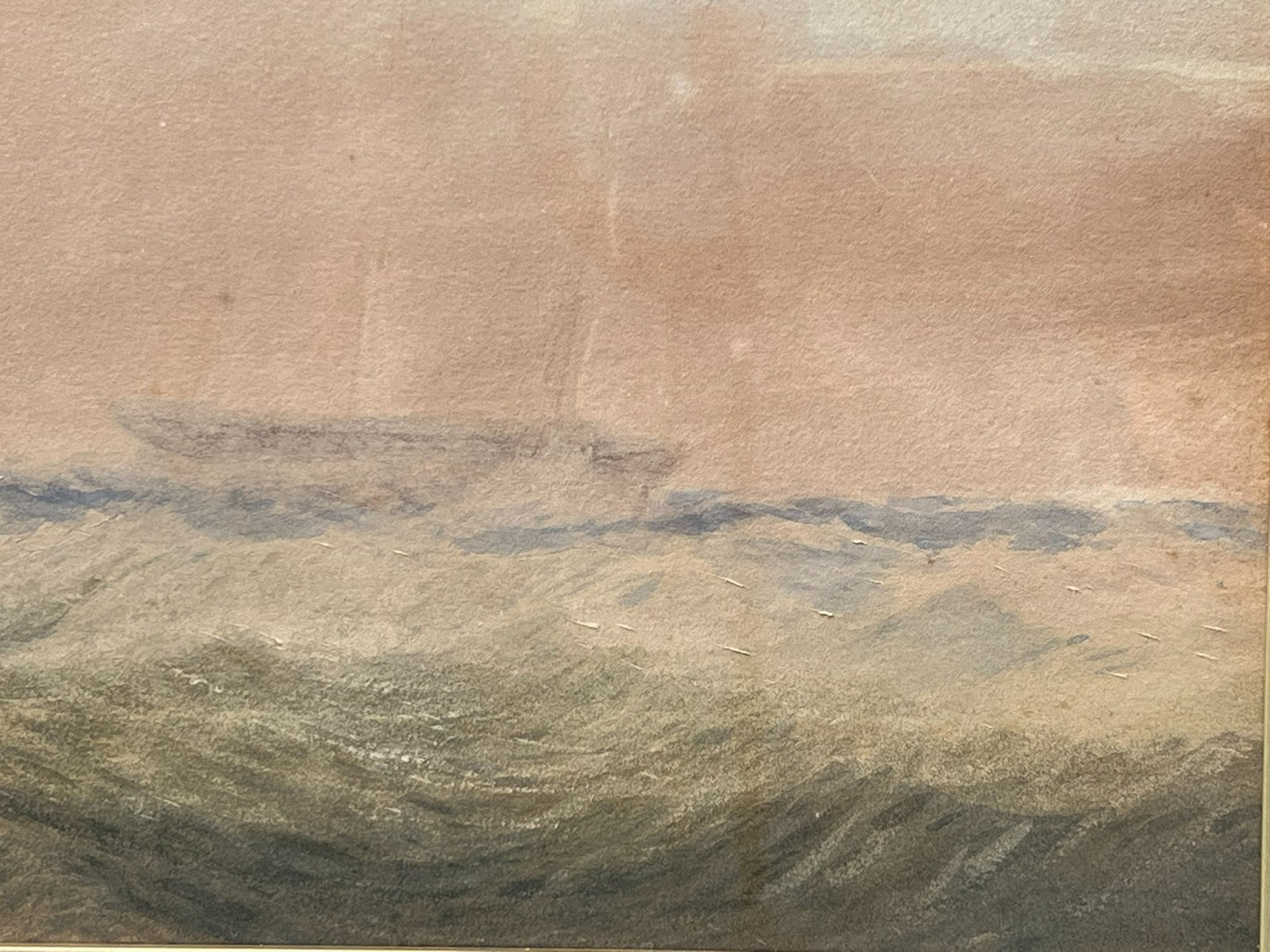 John Robert Mather - Original Newcastle Watercolour & Gouache Stormy Sea 58x28cm
