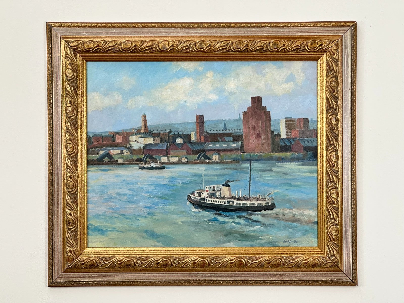 Keith Gardner RCA - River Mersey Birkenhead Ferry . Double sided Original Oil