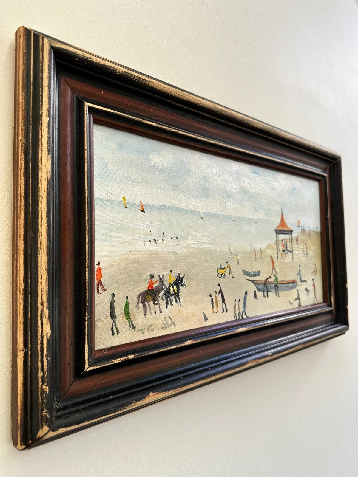 John Goodlad - Lowry Style Beach Scene - Original Northern Art Oil on Canvas