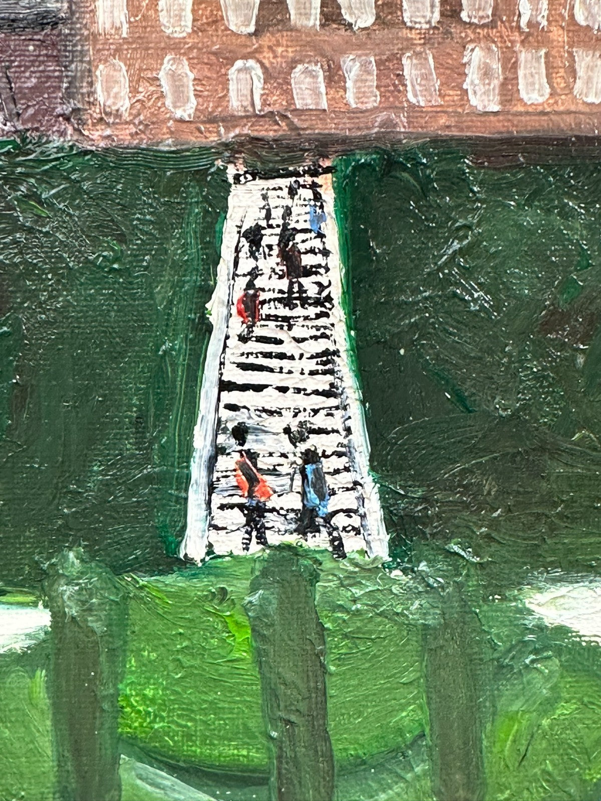 John Goodlad - Framed Oil on Canvas 12x10in Peel Park Manchester Art After Lowry