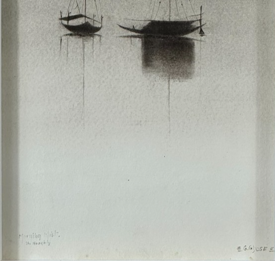 Gopal Ghose Original Watercolour - Morning Mist, The Hooghly - Indian Modernist