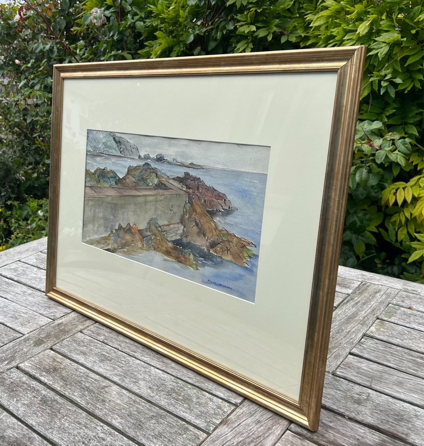 Frank Adcroft Signed Watercolour Coastal Scene 57x30cm St Abbs II Scottish Art