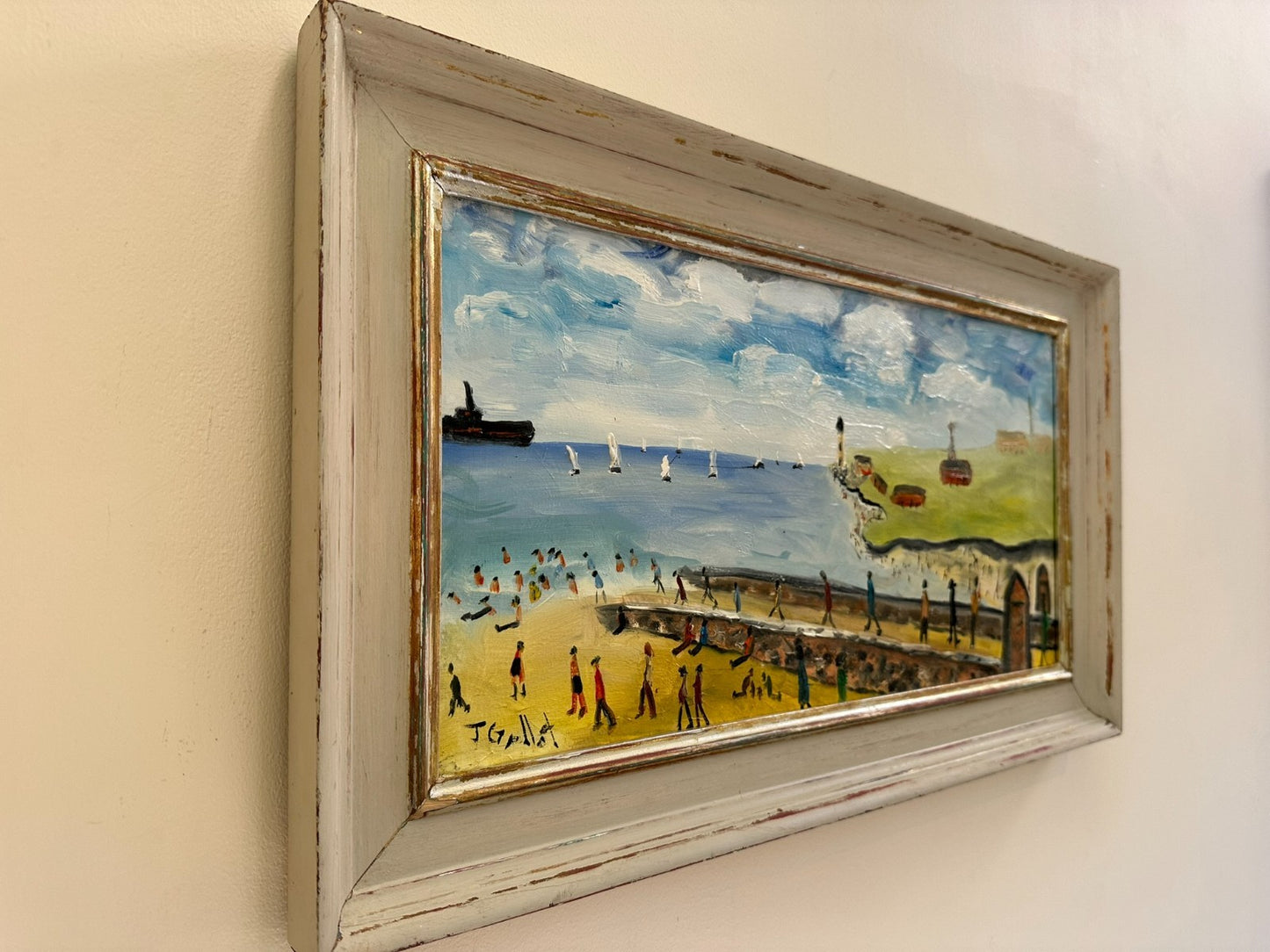 John Goodlad - Lowry Style Coastal Scene - Original Oil on Canvas Northern Art