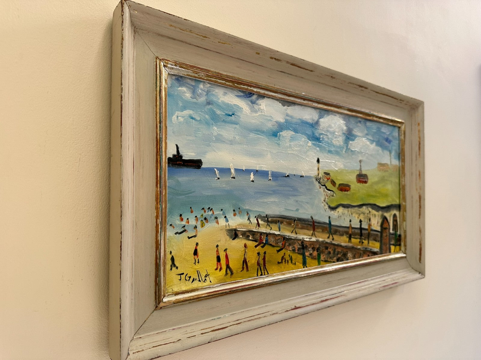 John Goodlad - Lowry Style Coastal Scene - Original Oil on Canvas Northern Art