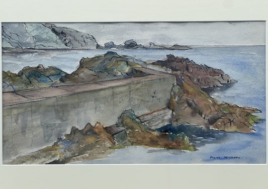 Frank Adcroft Signed Watercolour Coastal Scene 57x30cm St Abbs II Scottish Art