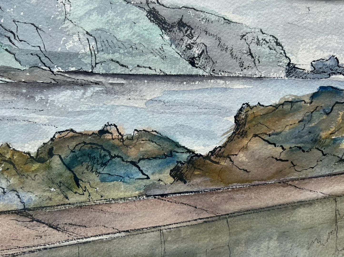 Frank Adcroft Signed Watercolour Coastal Scene 57x30cm St Abbs II Scottish Art