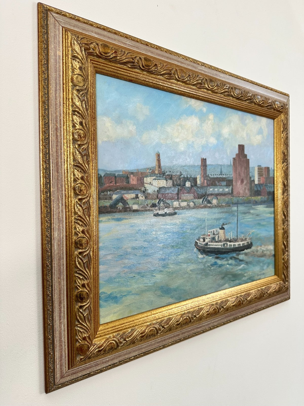 Keith Gardner RCA - River Mersey Birkenhead Ferry . Double sided Original Oil