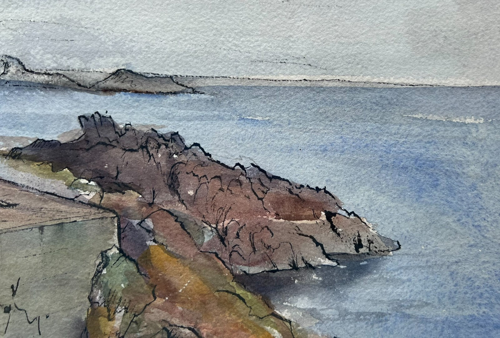 Frank Adcroft Signed Watercolour Coastal Scene 57x30cm St Abbs II Scottish Art