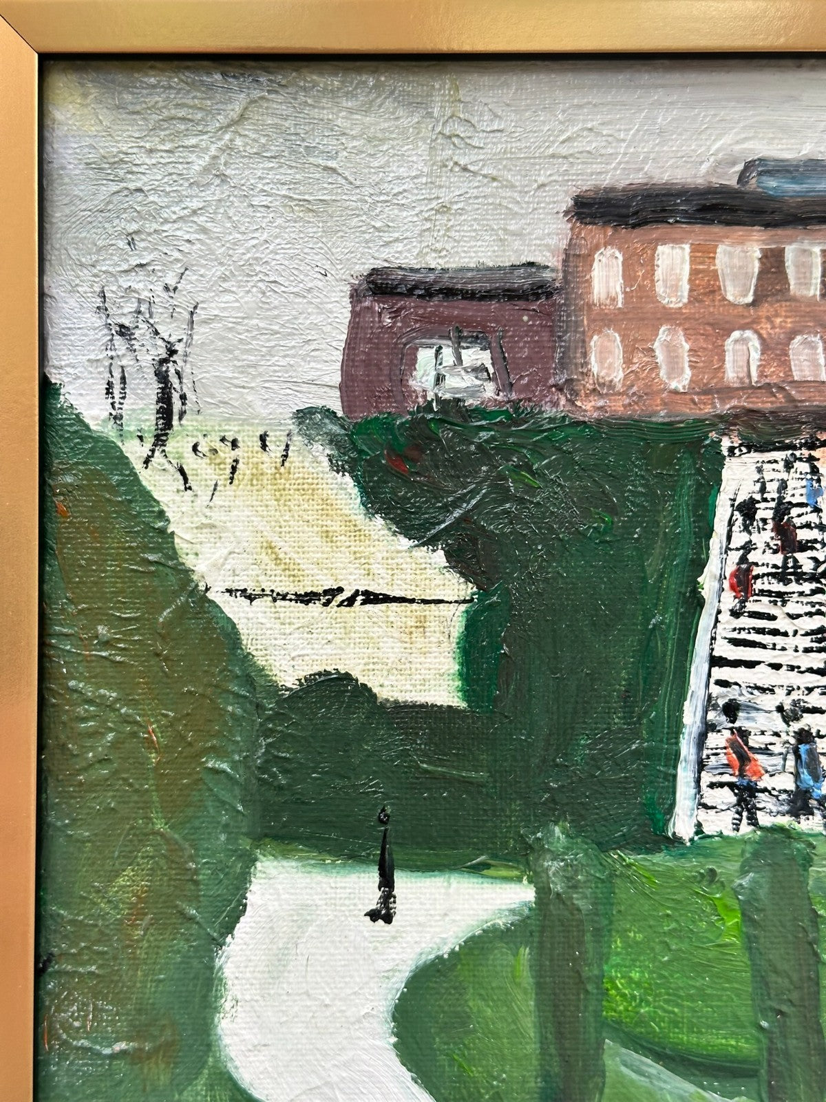 John Goodlad - Framed Oil on Canvas 12x10in Peel Park Manchester Art After Lowry