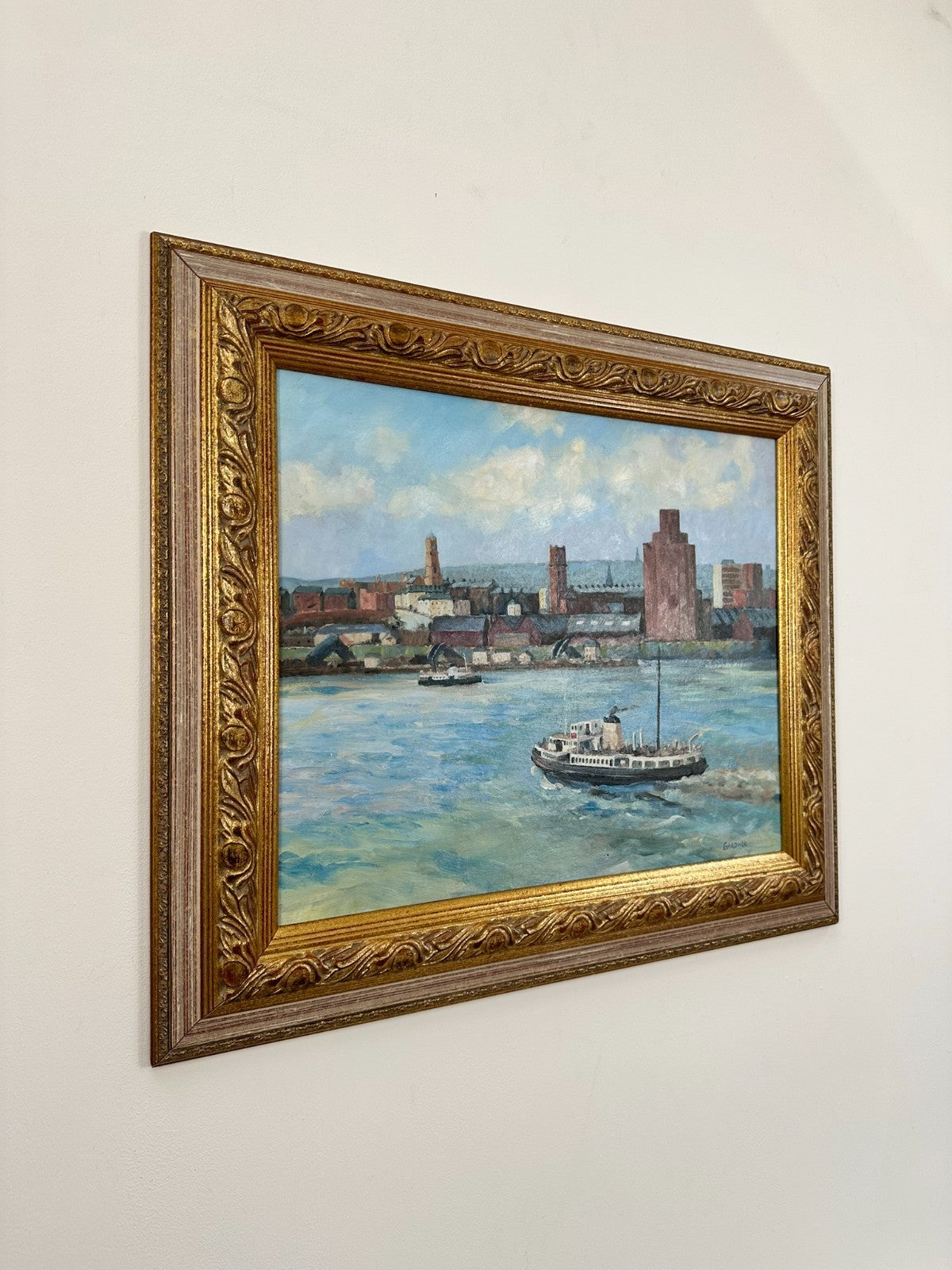 Keith Gardner RCA - River Mersey Birkenhead Ferry . Double sided Original Oil