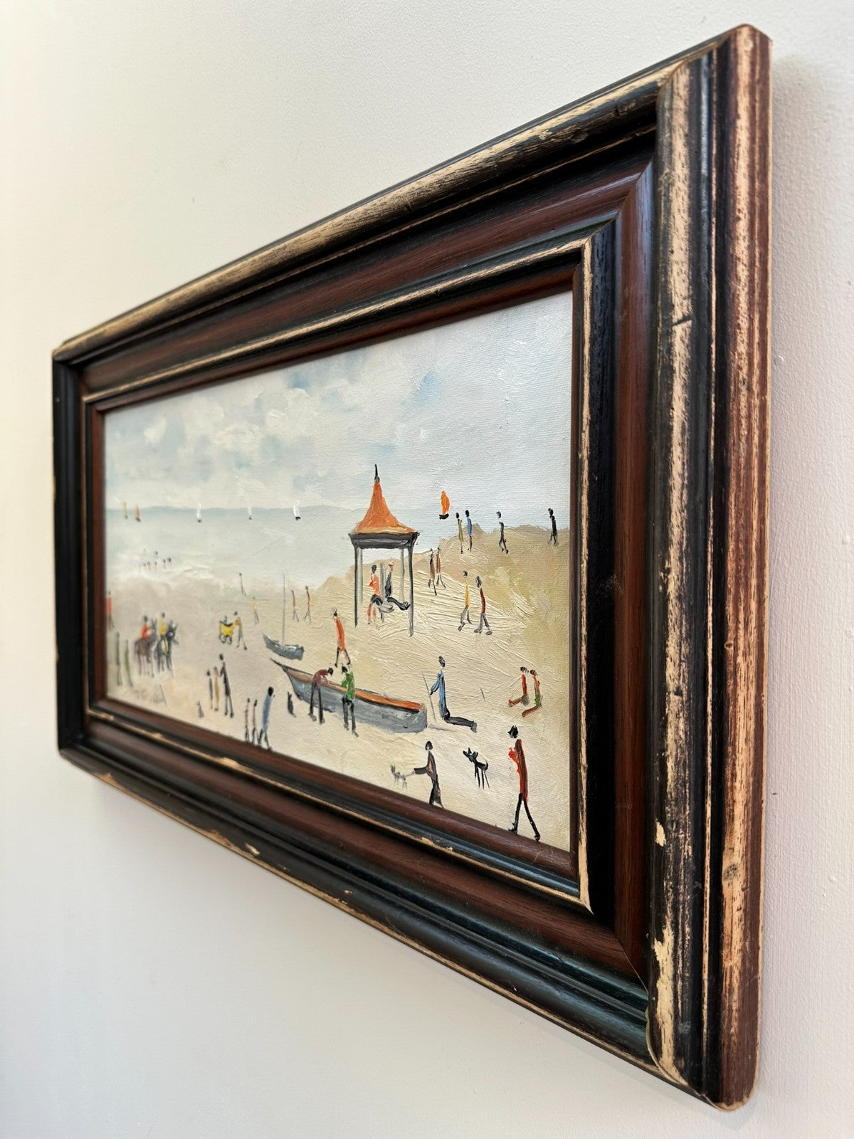 John Goodlad - Lowry Style Beach Scene - Original Northern Art Oil on Canvas