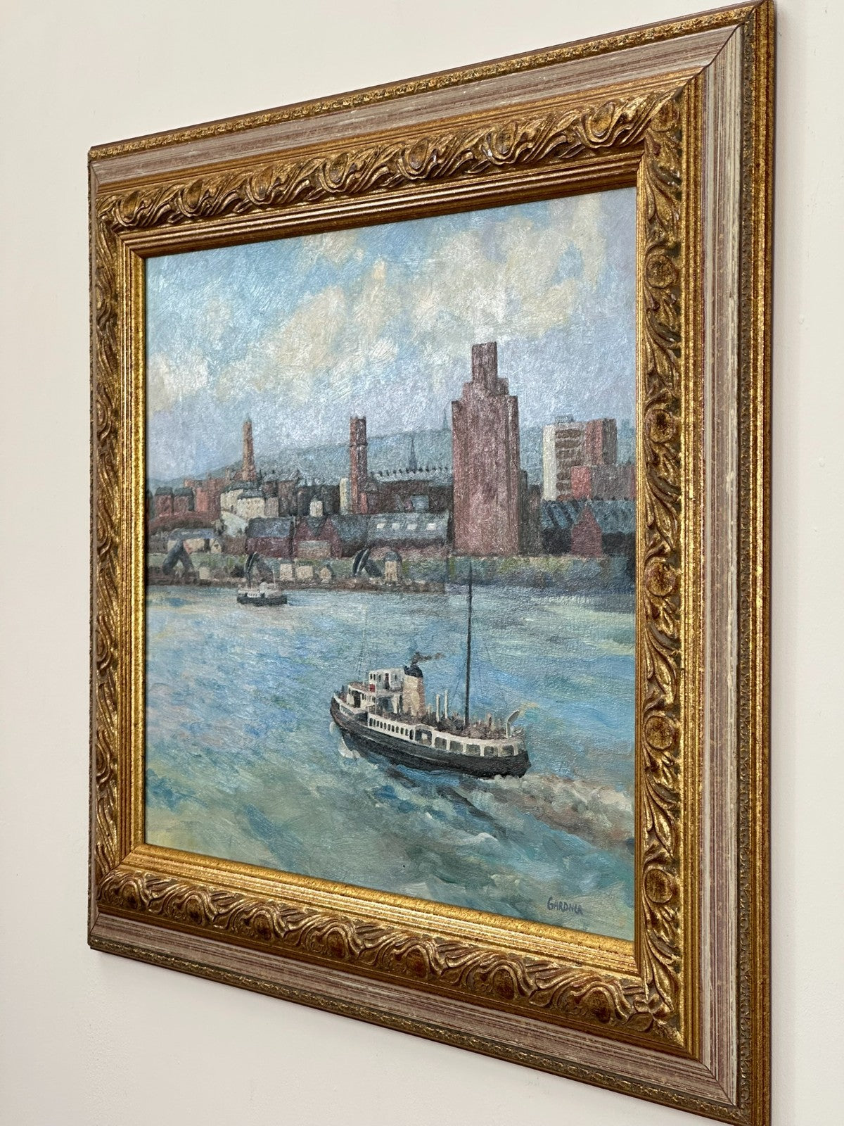 Keith Gardner RCA - River Mersey Birkenhead Ferry . Double sided Original Oil