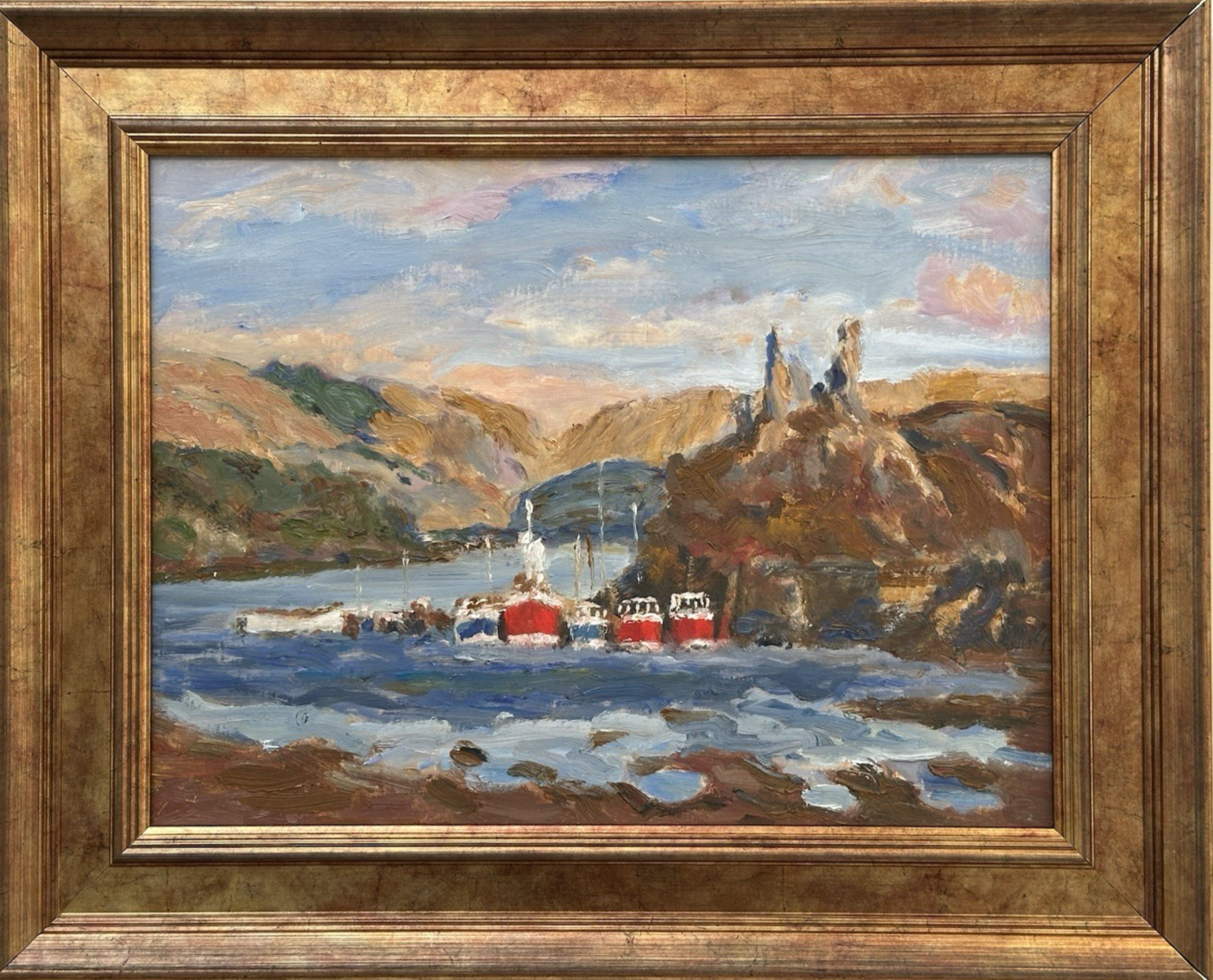 Keith Gardner RCA Oil Painting Scottish Harbour Isle of Skye Castle Moil 40x30cm