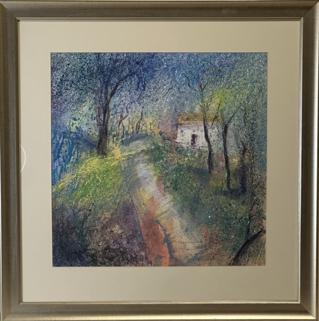 Anne Swankie - Charming Woodland Cottage Scene – Original Mixed Media 42x42cm