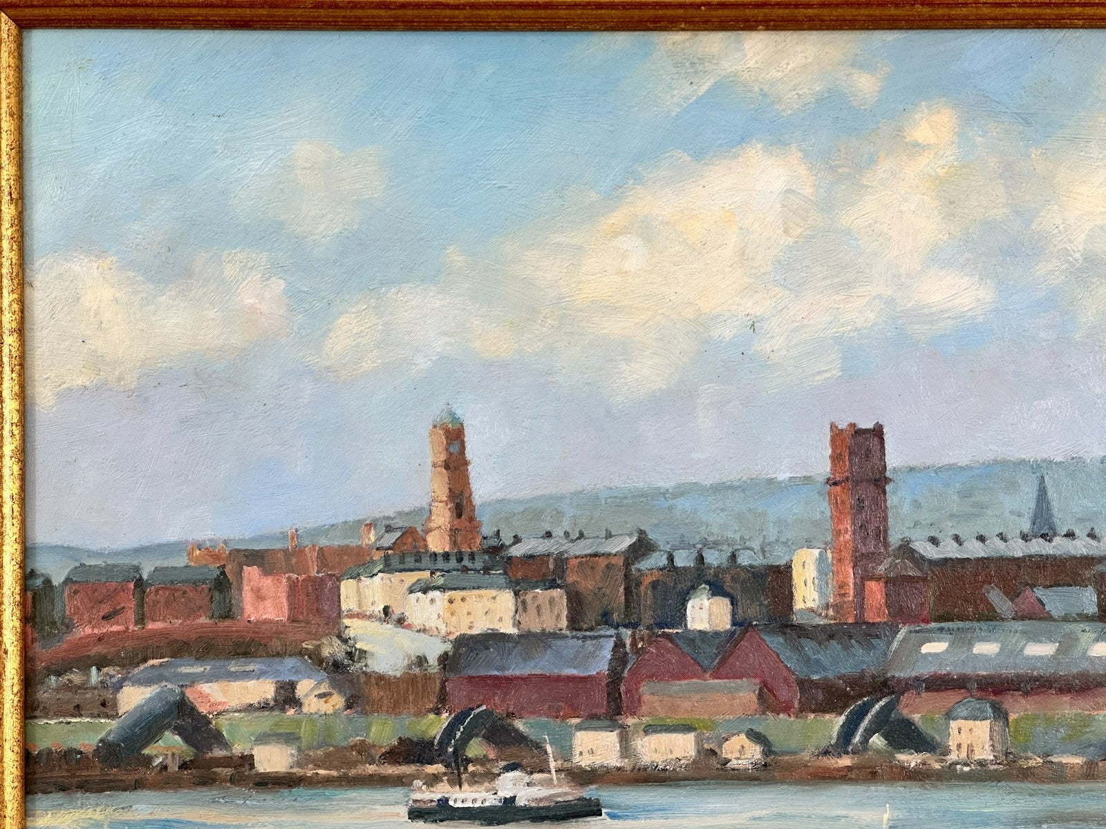 Keith Gardner RCA - River Mersey Birkenhead Ferry . Double sided Original Oil