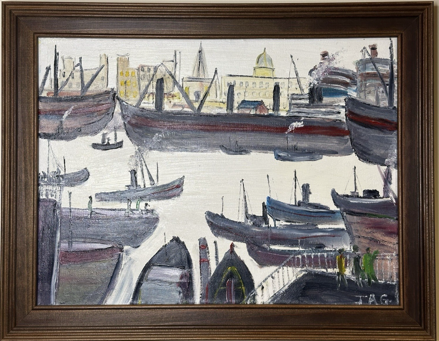 John Goodlad - Industrial Dock Scene Framed Oil on Canvas 40x30cm Lowry Art