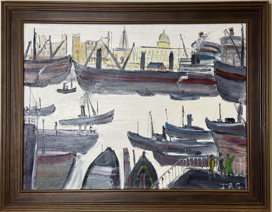John Goodlad - Industrial Dock Scene Framed Oil on Canvas 40x30cm Lowry Art