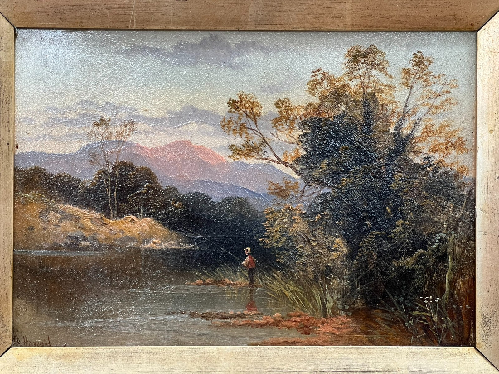 Pair of Original J. Howard Oil Paintings c.1880 Highland River Fishing Scenes
