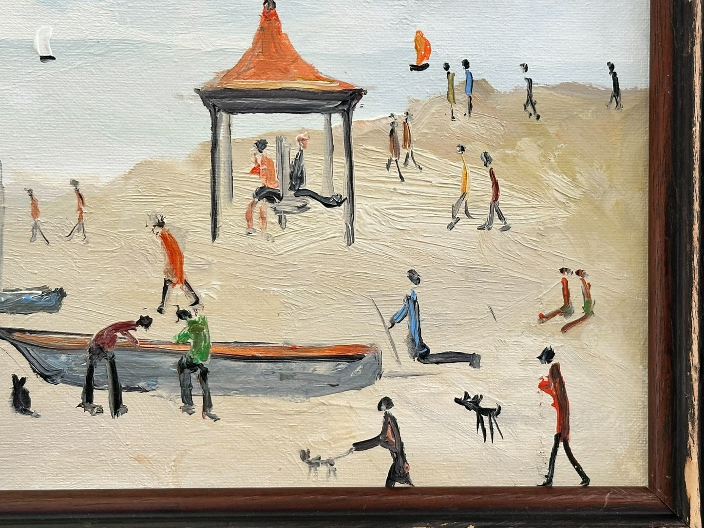 John Goodlad - Lowry Style Beach Scene - Original Northern Art Oil on Canvas
