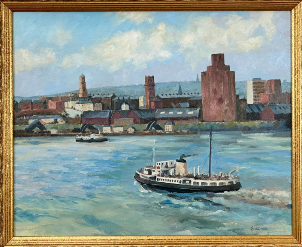 Keith Gardner RCA - River Mersey Birkenhead Ferry . Double sided Original Oil