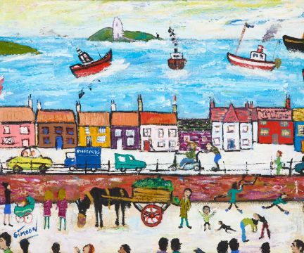 Simeon Stafford - Oil Painting - Cornish Coastal Street - Northern Art 61x50cm