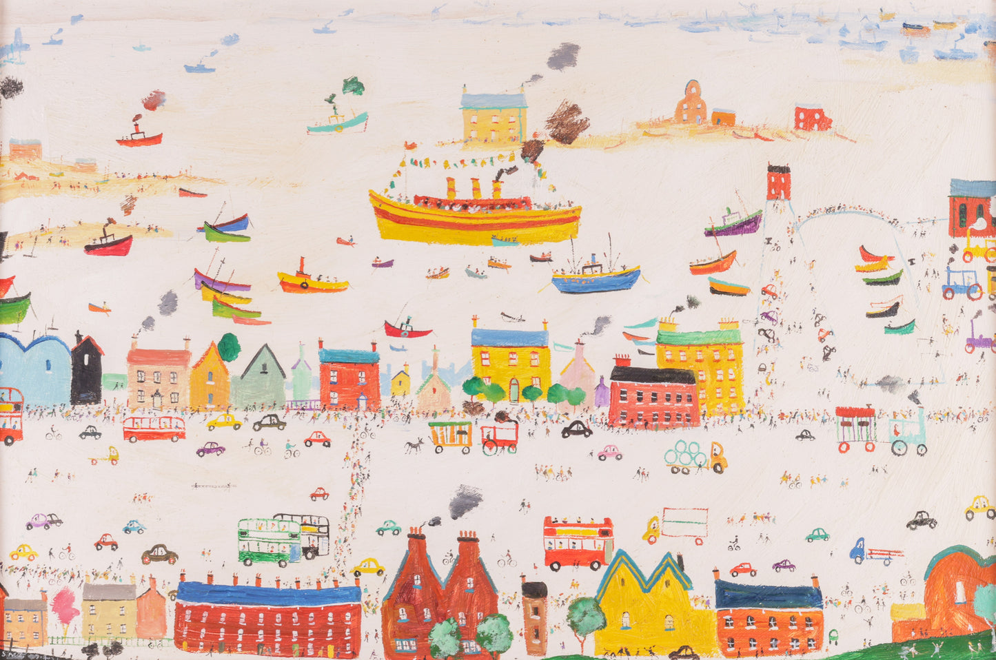 Simeon Stafford - Large Oil Painting - Coastal Town , Northern School 50 x 75cm