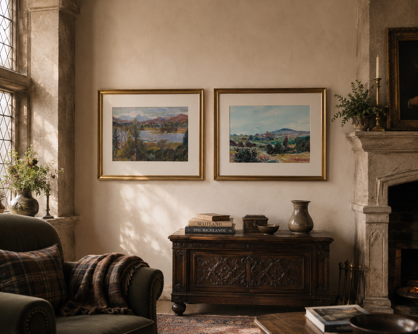 Pair of Large Donald Moodie RSA (Scottish) Watercolour Landscapes Framed