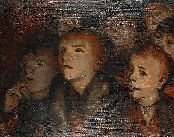 Morris Kestelman RA - Children at Cinema c.1940 - Oil Painting