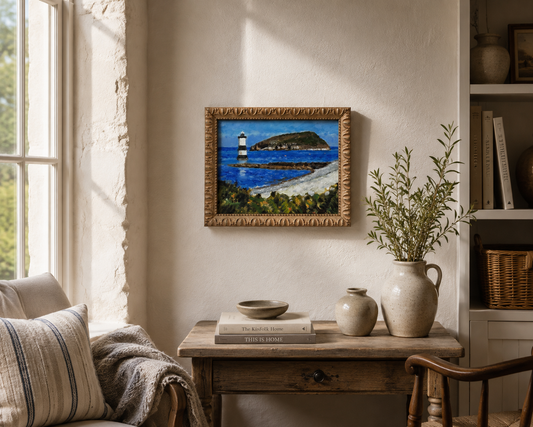 Keith Gardner RCA - Lighthouse & Puffin Island from Penmon - Oil on Board