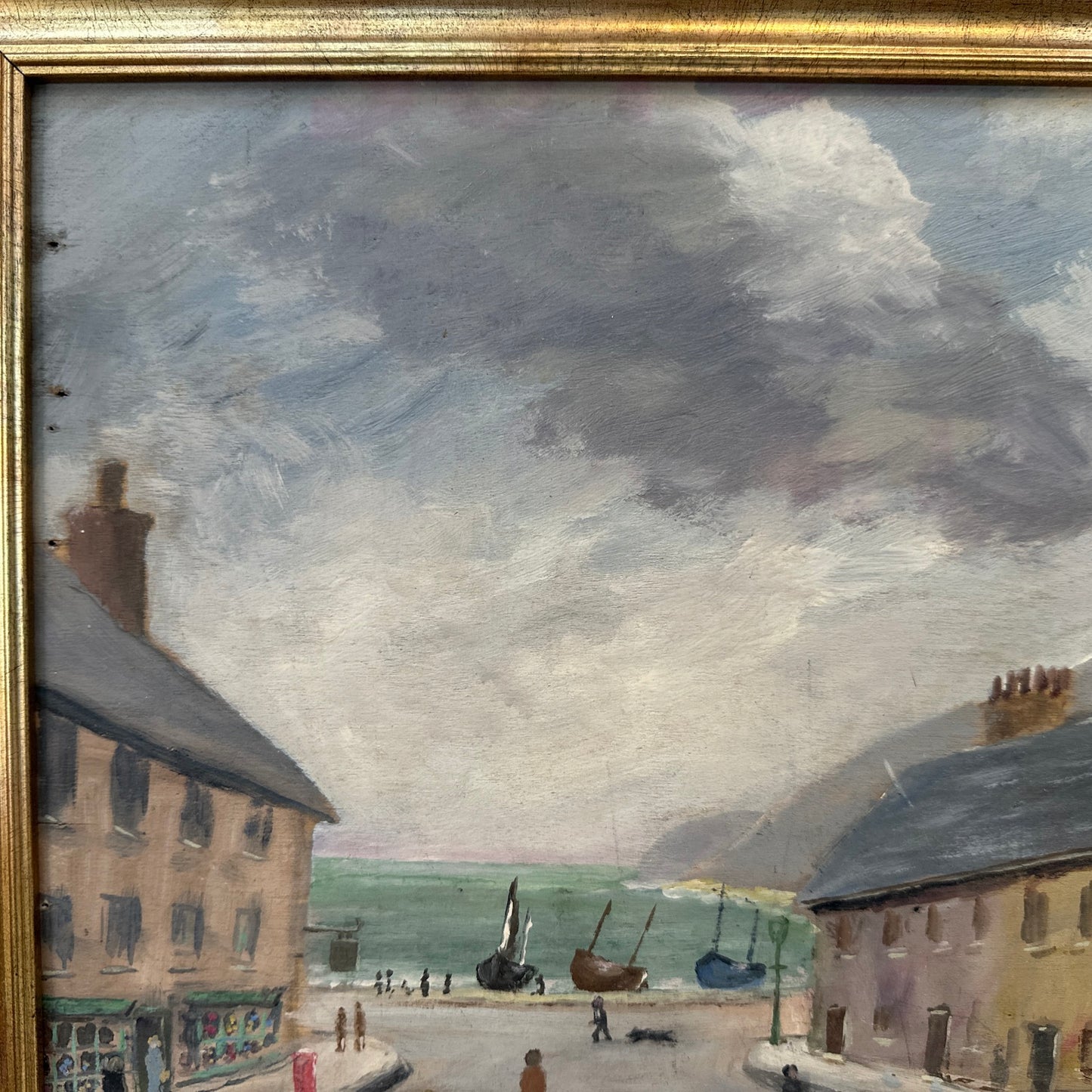 Naive Cornish Harbour Painting - The Dolphin Inn, Penzance - Signed T Maidment
