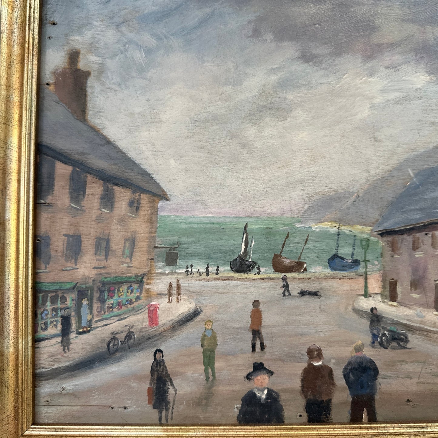 Naive Cornish Harbour Painting - The Dolphin Inn, Penzance - Signed T Maidment