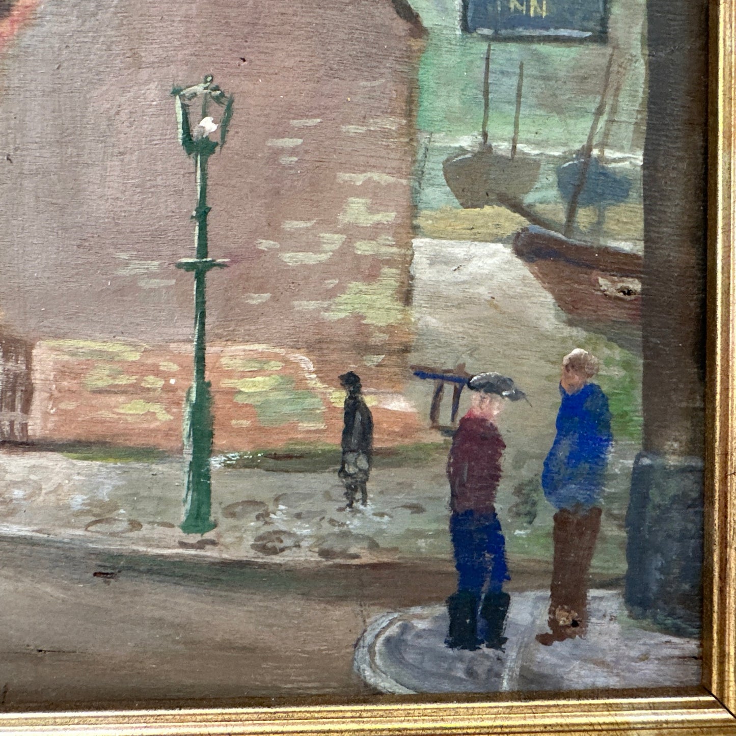 Naive Cornish Harbour Painting - The Dolphin Inn, Penzance - Signed T Maidment