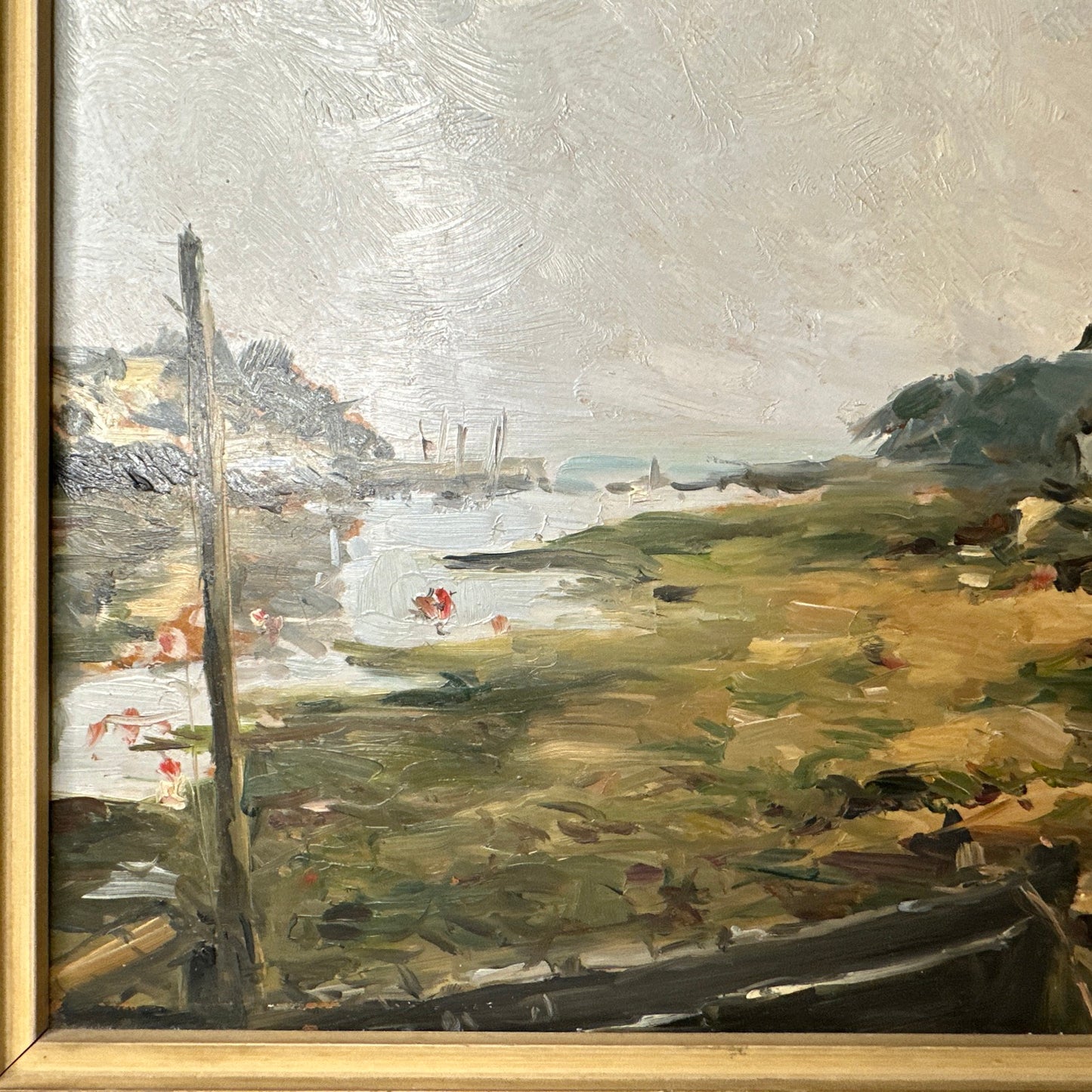 Claude Bils Oil Painting 'Low Tide' Estuary Scene Signed 28x35cm Framed