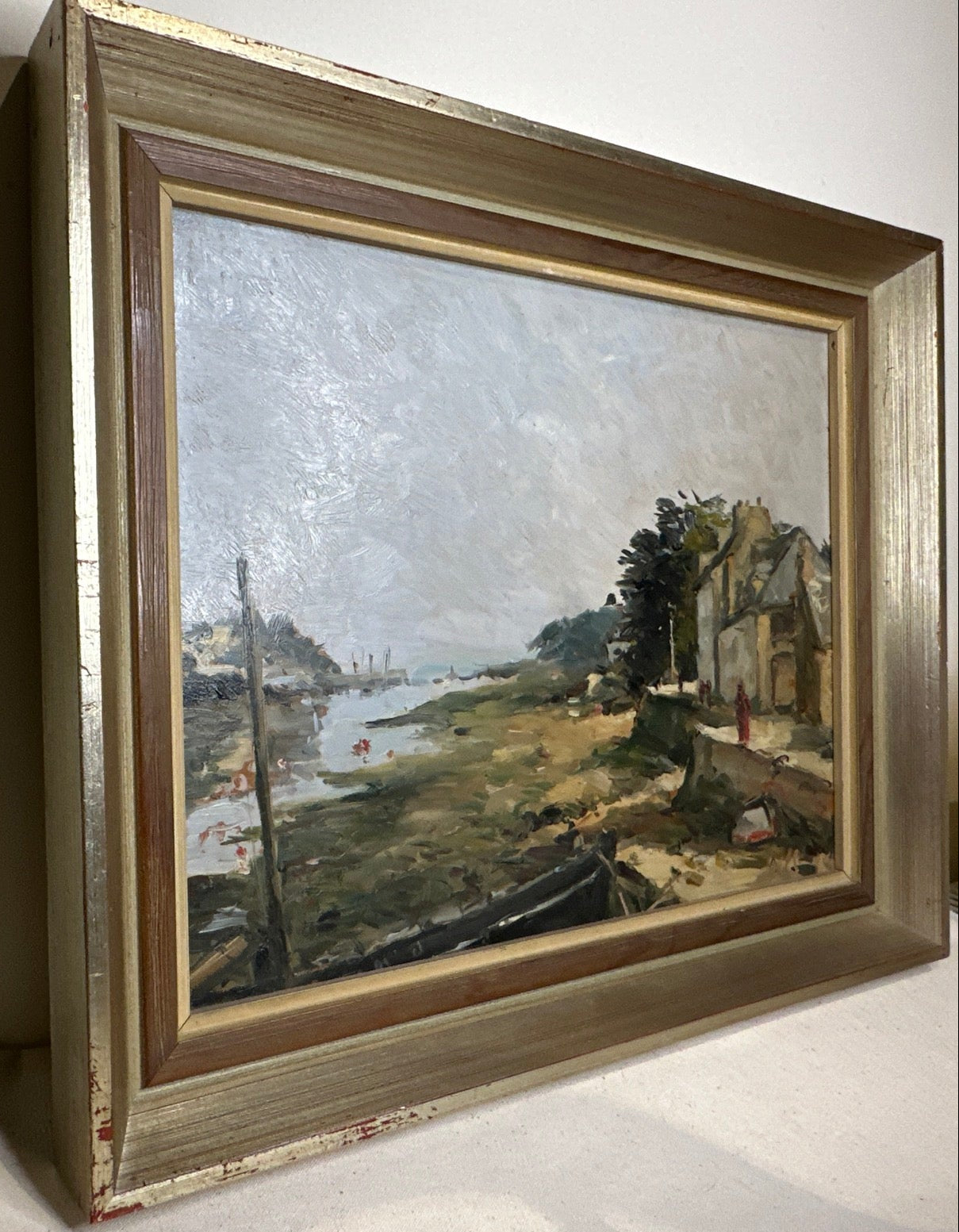 Claude Bils Oil Painting 'Low Tide' Estuary Scene Signed 28x35cm Framed